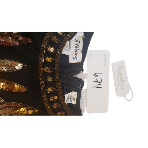 Vintage Stenay Black Gold Sequin Beaded Silk Blouse Top‎ Size 8 Elegant Formal - Picture 16 of 16